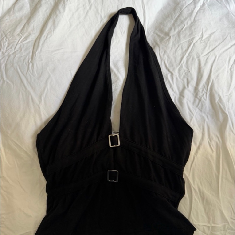Reformation Black Halter Camisole with Square Buckle Details - Picture 3 of 4